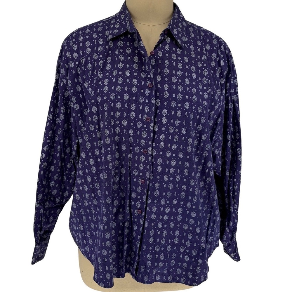Original Venezia Sportswear Button Down Purple Medallion Print 100% Cotton 26/28